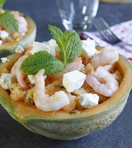 Granité de melon crevettes et feta