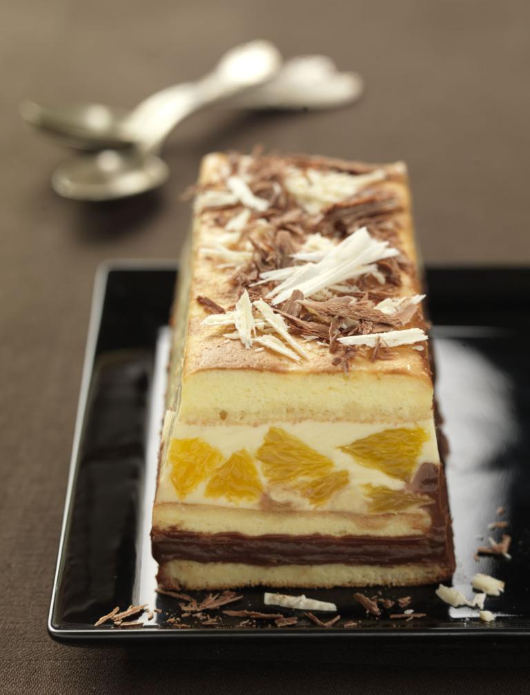 Terrine biscuitee orange passion et chocolat au caramel