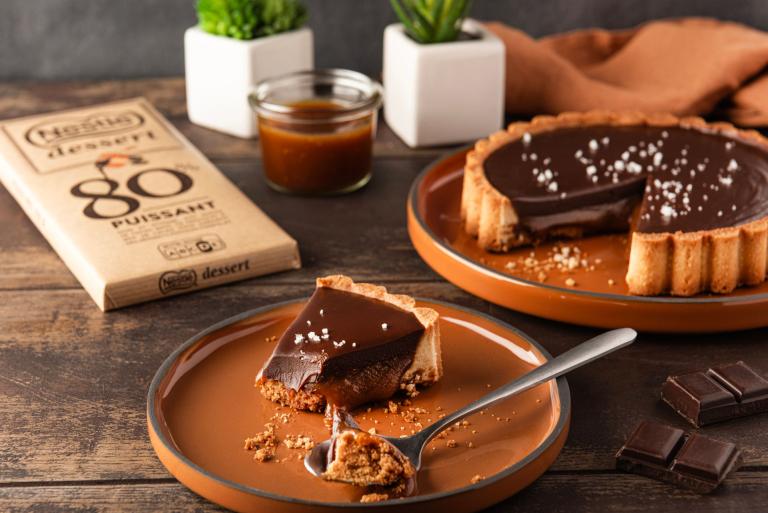 tarte caramel et chocolat 80%