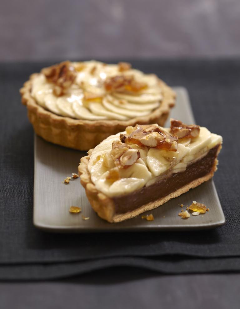 Tartelettes banane chocolat praliné et noix de pecan caramélisées