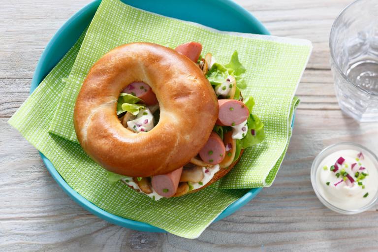 Bagels Knacki et champignons au fromage frais