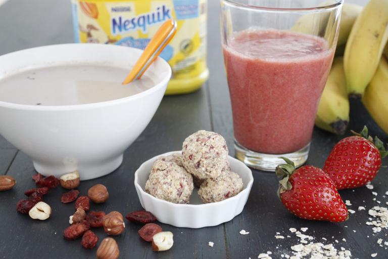 Smoothie fraise banane, energy ball's Nesquik