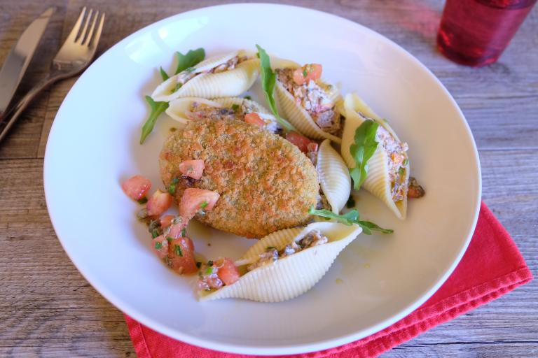 Pavés Gourmands Épinard et fromage, conchiglioni champignons, tomate