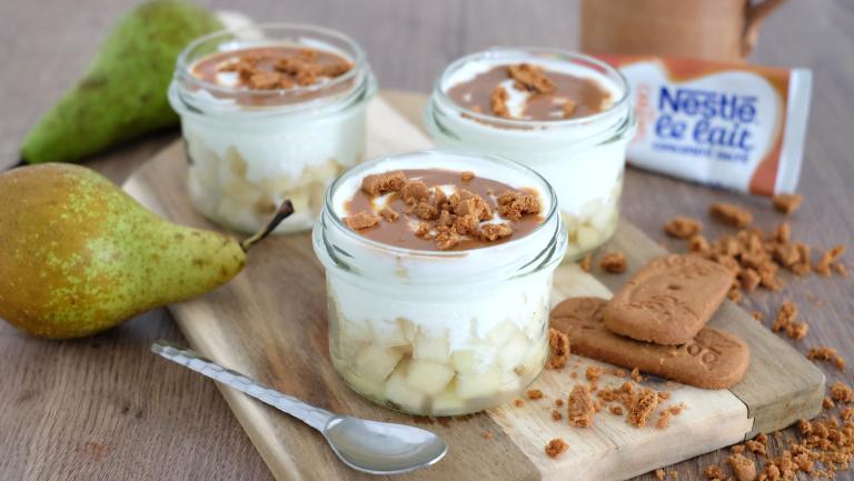 Verrine poire fromage blanc speculoos sauce caramel