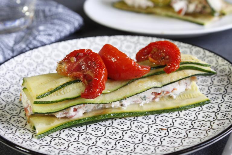 Millefeuilles de courgettes, mascarpone et tomates confites