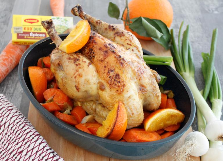 Poulet rôti aux épices carotte fondantes à l’orange