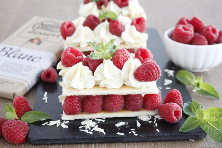 Millefeuilles framboises chocolat blanc