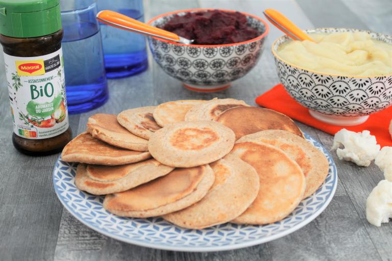 Blinis au kefir et dip de légumes