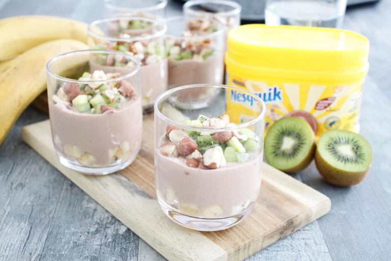 Verrine Nesquik kiwis bananes noisettes