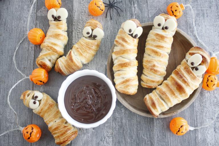 Momies d'halloween feuilletées banane pâte à tartiner