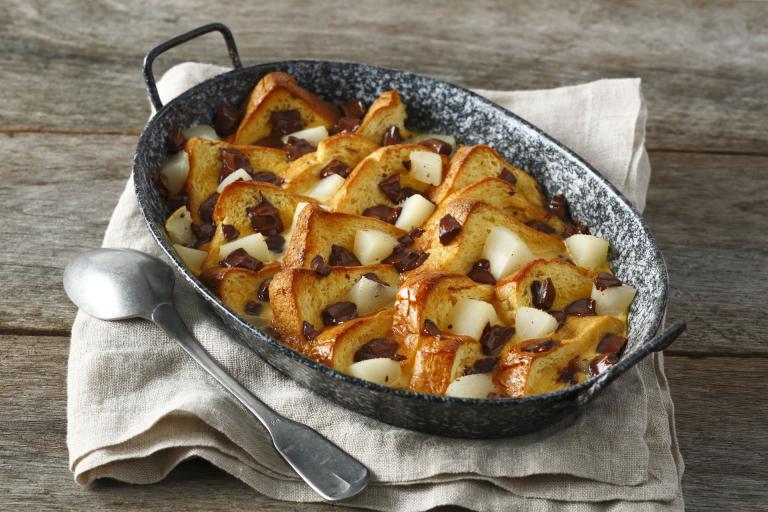 Brioche perdue à la poire et au chocolat