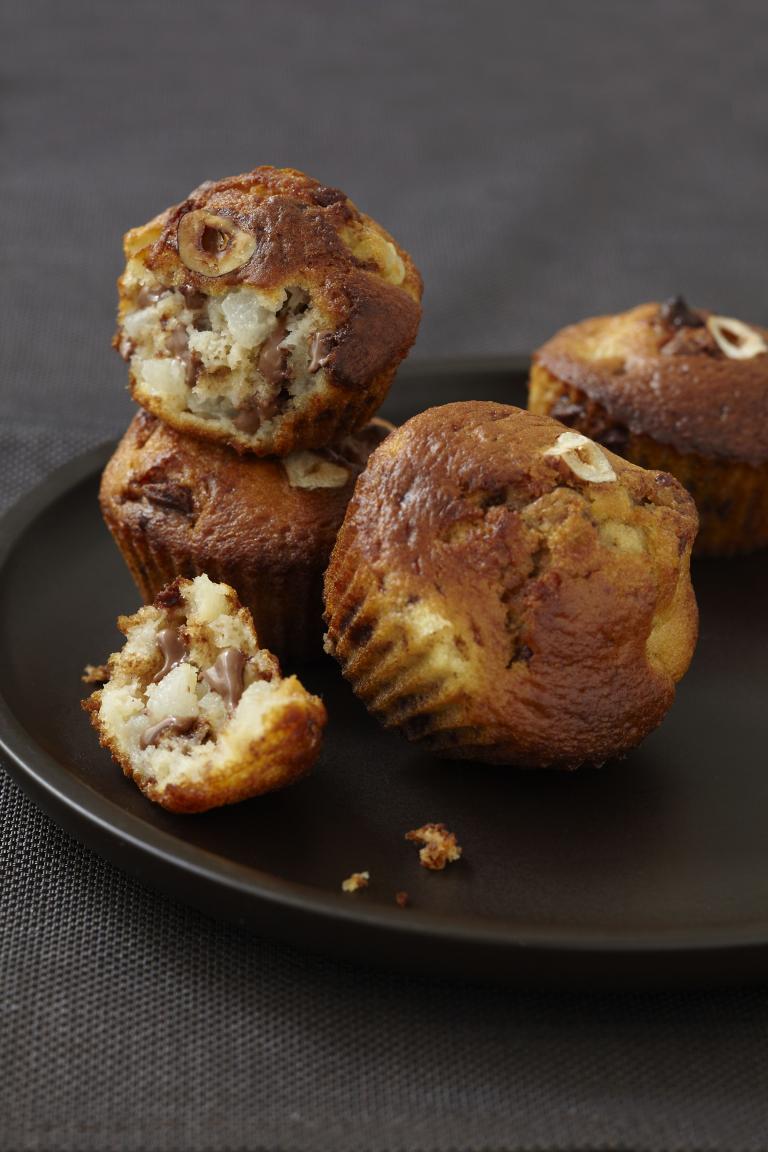 Muffins au pépites de pralin et poire