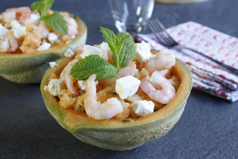 Granité de melon crevettes et feta