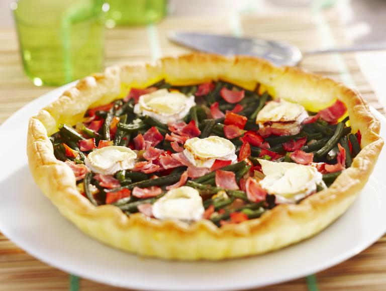 Tarte au jambon et haricots verts et fromage de chèvre