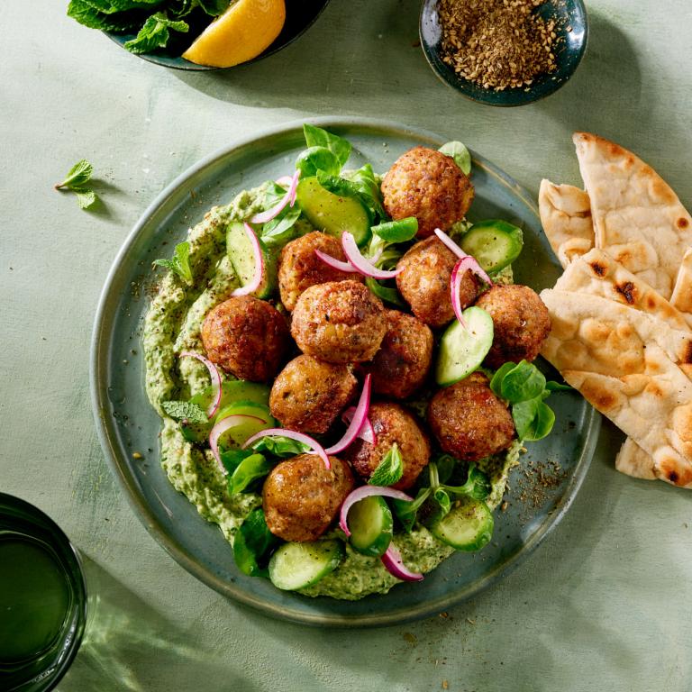 Falafels épinards et houmous aux petits pois