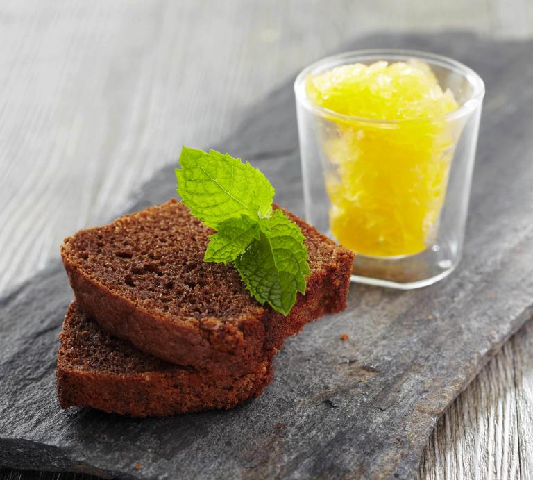 Moëlleux au chocolat au lait et granité d'orange