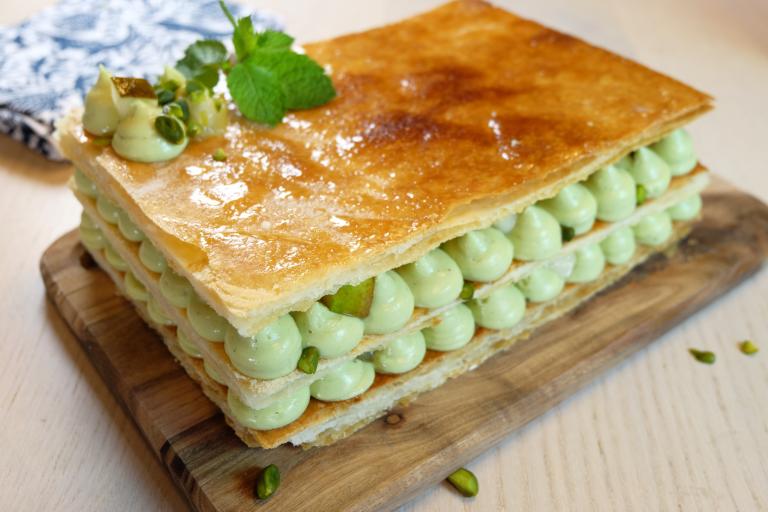 Millefeuilles poires, citron pistaches