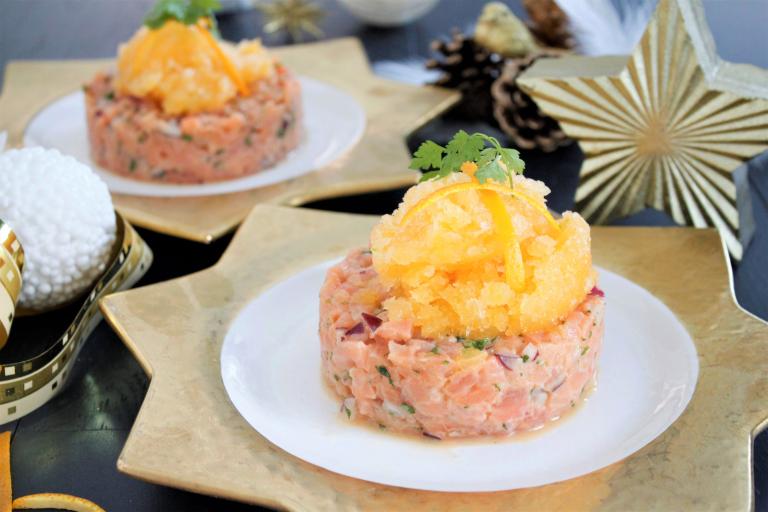 Tartare de saumon à l'Arome et granité d'orange