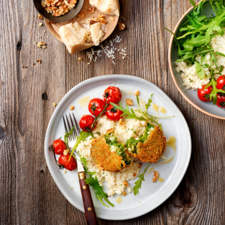 Pavés gourmands épinards et risotto au parmesan