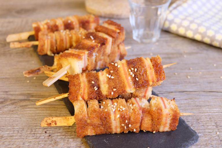 Brochettes de croque-monsieur façon yakitori