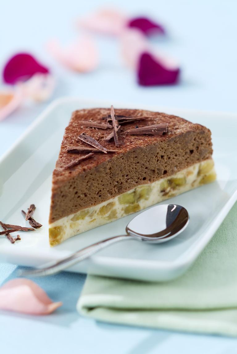 Gateau mousseux au chocolat et fondant de bananes